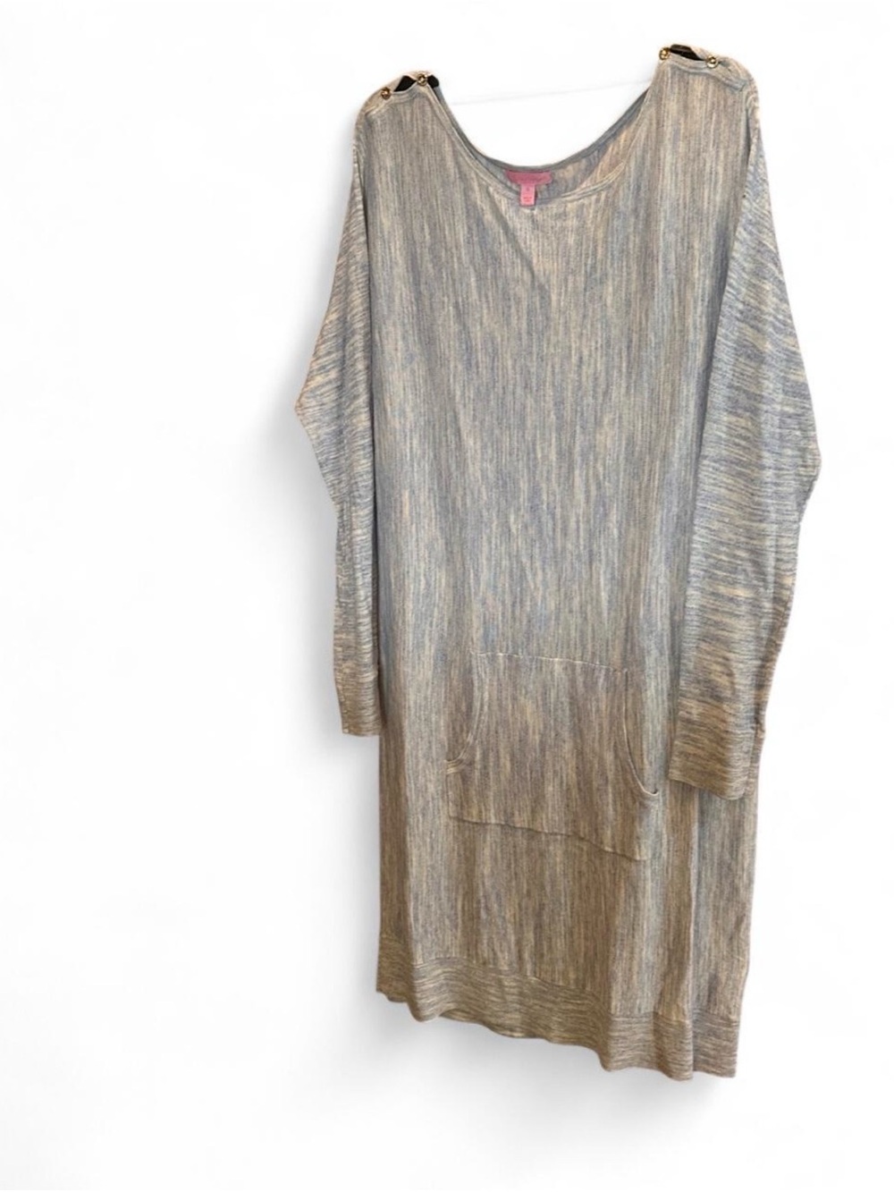Lilly Pulitzer Jupiter Sweater Dress Blue Space Dye Knit Pocket Gold Buttons